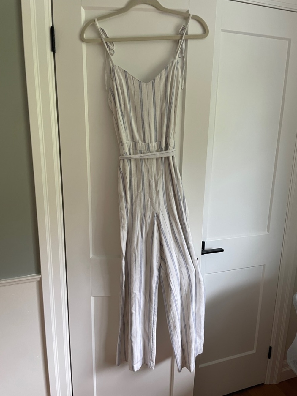 Abercrombie & Fitch White Jumpsuit with Blue Stripes